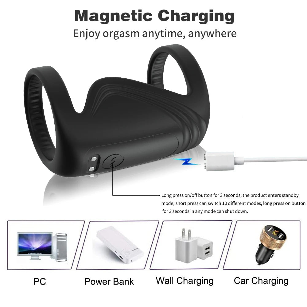 Anillo de silicón, 9 frecuencias de vibración, recarga USB,