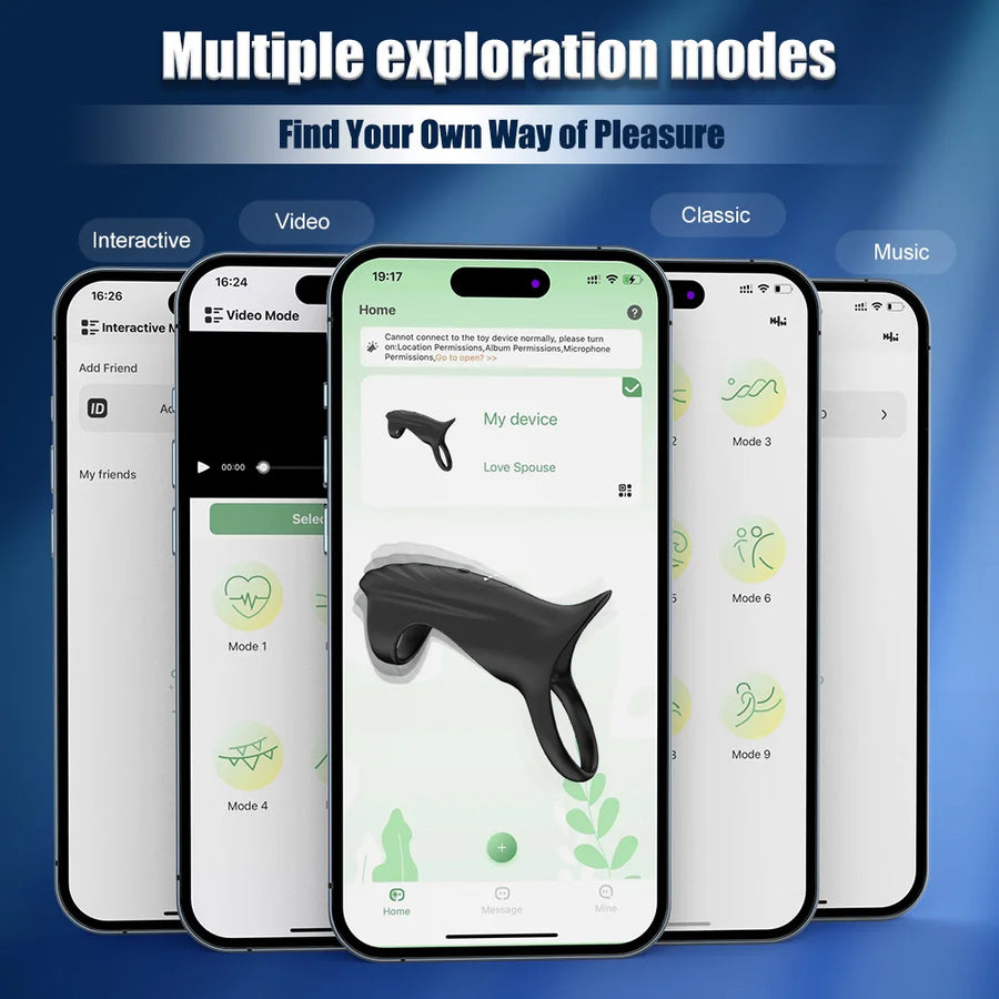 Anillo Vibrador con App – 9 Modos, Funda Incluida, Recargable USB