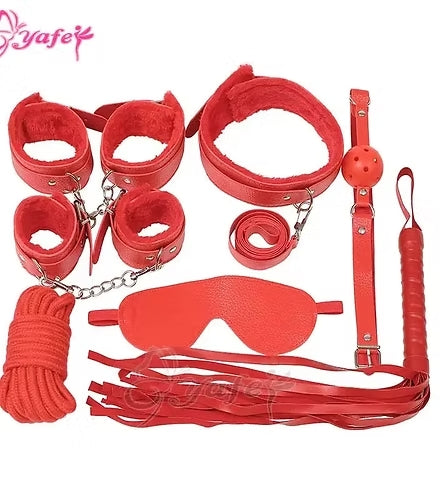 Kit Bondage 7 Piezas Negro – Esposas, Látigo, Máscara y Más