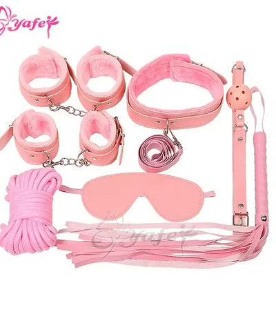 Kit Bondage 7 Piezas Negro – Esposas, Látigo, Máscara y Más