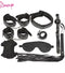 Kit Bondage 7 Piezas Negro – Esposas, Látigo, Máscara y Más